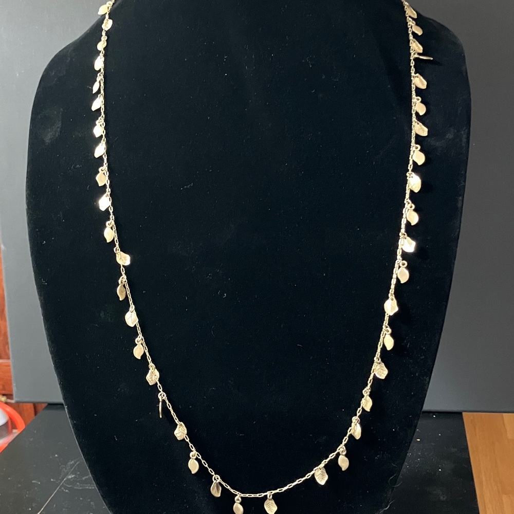 Vintage Lia Sophia Whisper Necklace in Matte Gold— delicate leaves on 38” chain